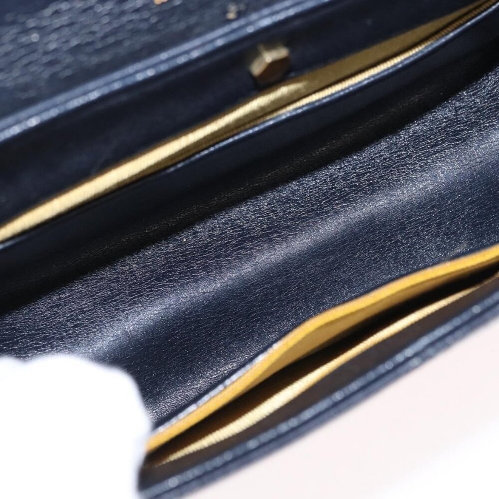 Authentic Christian Dior Shoulder Bag Leather Navy Gold - Picture 4 of 16
